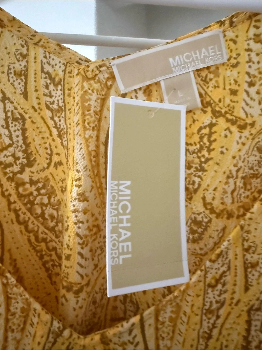 Michael Kors Yellow Paisley V-Neck Blouse cold shoulder blouse  NWT